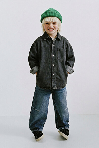 Magu Boy's Cotton Oversized Anthracite Buttoned Shirt