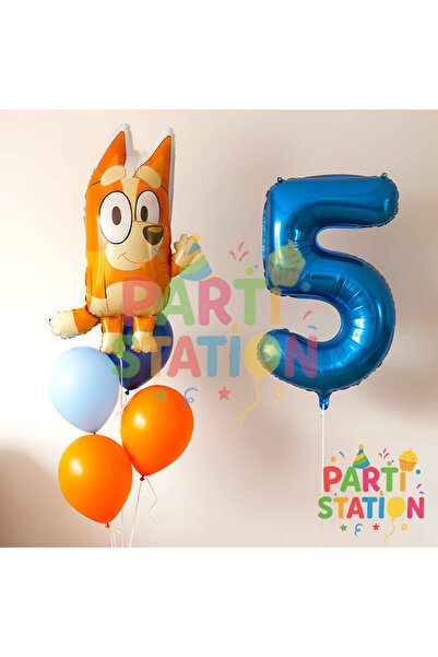 Parti Station Bluey Chilli Temalı 5 Yaş Folyo Balon Seti – Rakam Balonlu Doğu...