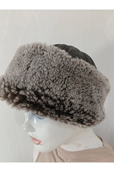 hoaryage Genuine Leather Brown Snotop Fur Outdoor Leather Bork Hat Unisex