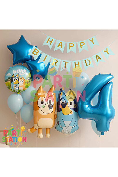 Parti Station Bluey ve Chilli Temalı 4 Yaş Folyo Balon Seti – Rakam Balonlu v...