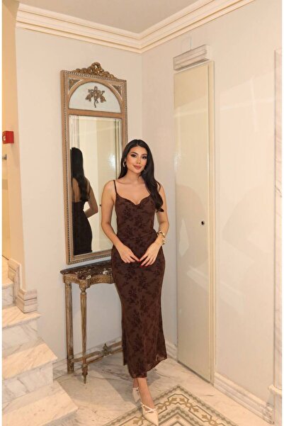 ZAWẼN ZAWEN Kadın Tül Baskılı Askılı Elbise – Yeni Sezon