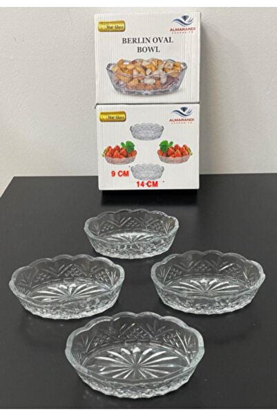 OEM Oval glass bowl with pattern 14cm-9cm 4pcs