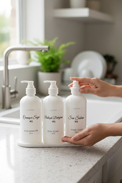 LALEZEN HOME Long white stand liquid soap & dishwashing detergent & bleach la...