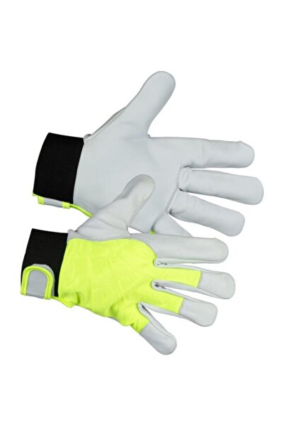 Evelise Goatskin gloves, polyester, reflective, white and yellow, size 09/L, ...