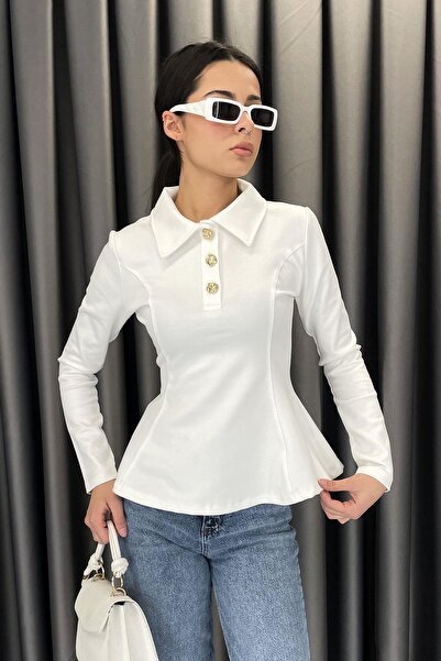 Noa&Noa Noa Noa Yakalı Gold Düğme Volanlı Bluz - Ekru EKRU