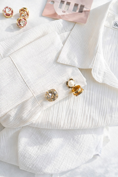 HOUSEKİ Gold Kaplama Taşlı Kol Düğmesi Düğün & Özel Gün Aksesuarı Cufflink