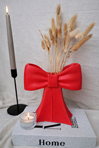 Vescarri مزهرية زخرفية بشريط - تصميم عصري مع تفاصيل فيونكة - 21 سم