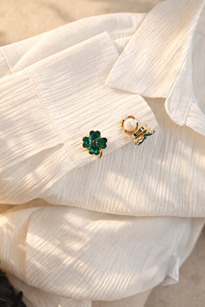 HOUSEKİ Gold Kaplama Renkli Çiçek Kol Düğmesi Düğün & Özel Gün Aksesuarı Cuff...