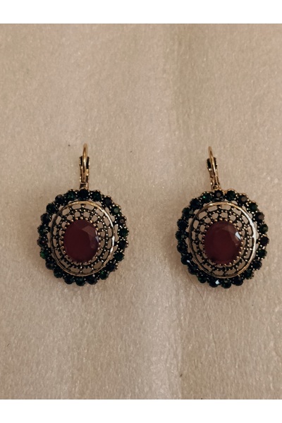 Butik Tülin Otantik el yapımı bronz bordo yeşil parlak kristal kök yakut doğa...