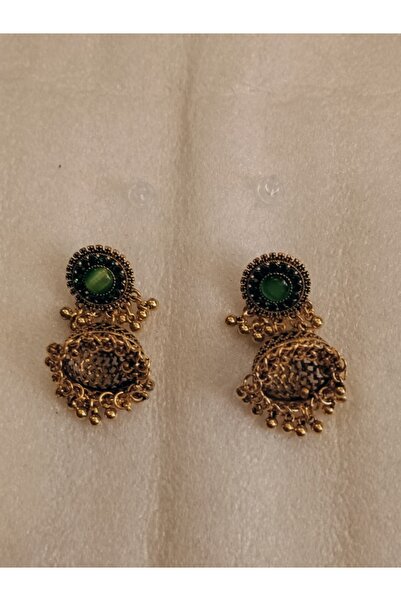 Butik Tülin أقراط أذن أصلية مصنوعة يدويًا من حبات النحاس الذهبية مع حجر الكري...