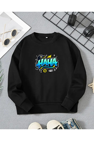 haha Children's Printed Crew Neck Hoodless Sweatshirt