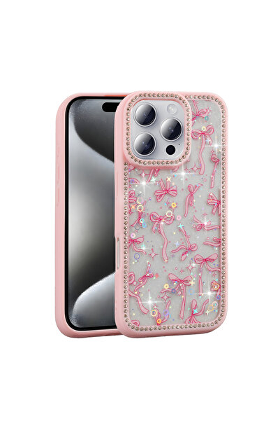 Ceponya غطاء آيفون 16 برو بتصميم فراشة مرصعة بالحجارة واللمعان