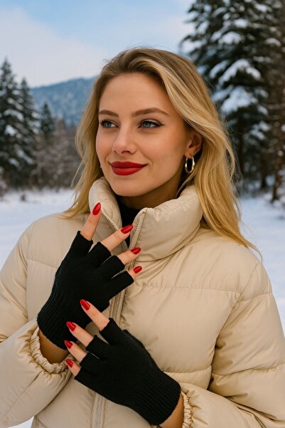 stravis Fingerless Black Knitwear Gloves