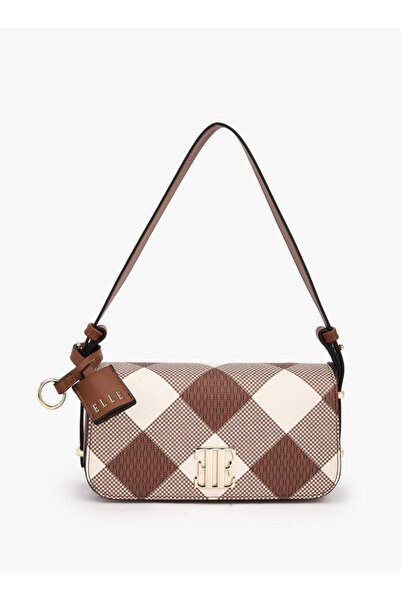 ELLE Checked Shoulder Bag with Flap Closure