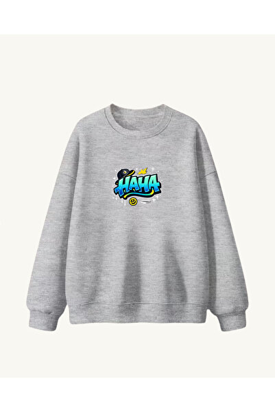 haha Children's Printed Crew Neck Hoodless Sweatshirt