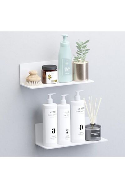 TOSKI Wall Shelf, Acrylic, No Drilling Installation, 30 cm, White, Set of 2