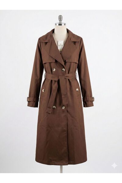 ELBİSHE Belden Bağlamalı Kol Detaylı Tesettür Trençkot