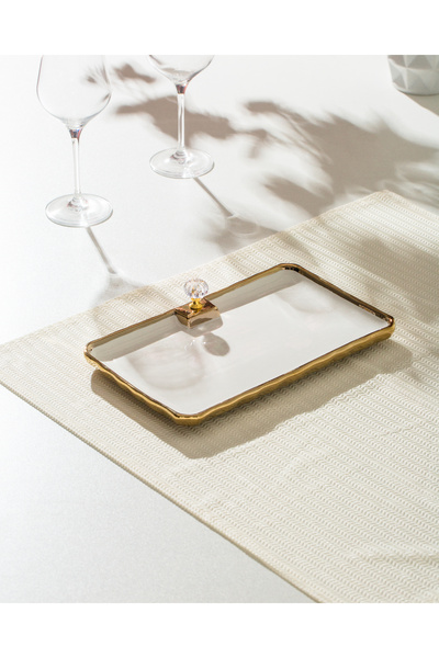 Malooki White Porcelain Serving Platter with Gold Edges, 30.5 cm