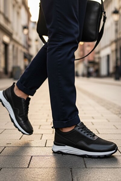 enoch حذاء رياضي رجالي من إينوخ مصنوع من الجلد الطبيعي بتفاصيل من جلد الغزال ...