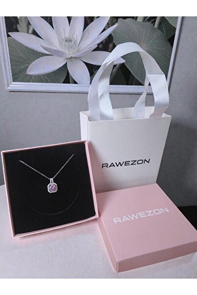 RAWEZON Nerovia Series Gift Set with Box and Bag - Steel Pink Baguette Neckla...