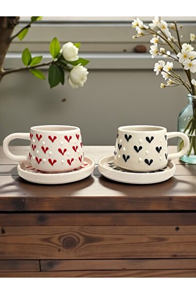 Artistic Quality Decorative Black and Red Heart Embroidered, Embossed Detaile...