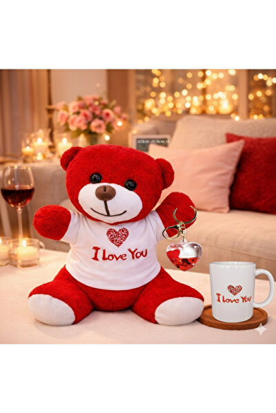 TTT 3lü Set .Sevgililer Günü Seti ,Peluş Ayıcık,Anahtarlık ve Kupa