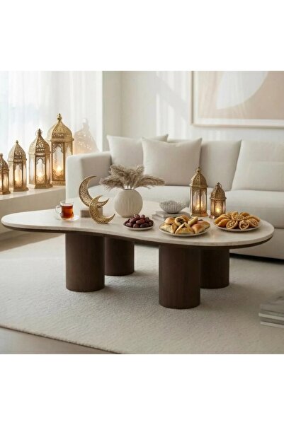 terndat طاولة ضيافة قاعدة خشب بني سطح بديل رخام - بتصميم أنيق وفاخر