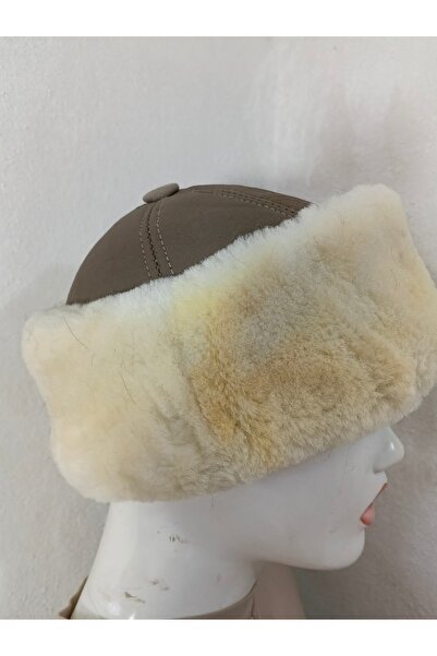 hoaryage Genuine Leather Brown Snotop Fur Outdoor Leather Bork Hat Unisex