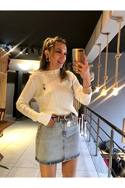 Gözde Tasarım Butik Women's White Color Bear Embroidered Hair Braid Detail Tr...