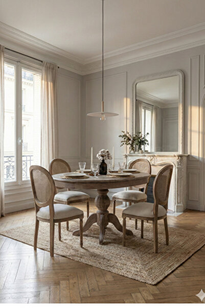 Woodenbend Orlando Eskitme Ahşap Hazeranlı Oval Açılır Masa Sandalye Takımı 8...