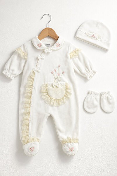 Kardeşler Bebe Lace Detailed Floral Embroidered Newborn Baby Girl Romper Set ...