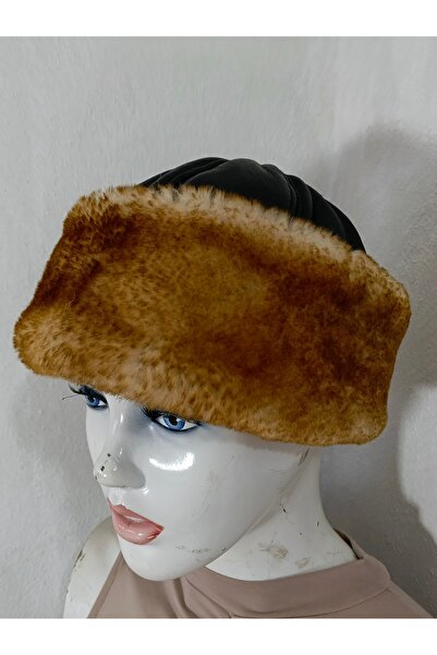 hoaryage Genuine Leather Brown Snotop Fur Outdoor Leather Bork Hat Unisex