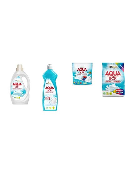 Aquabor سائل معدني طبيعي أبيض + غسول يدوي + أقراص + 4 كجم منظفات ملونة مجموعة...