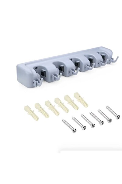 alimar Wall Support for Mops and Brooms with 5 Slots and 6 Hooks
