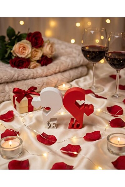 Merka "Tamamlayan Parçam" Temalı Romantik Masa Süsü - Geçmeli İkili Kalp ve L...
