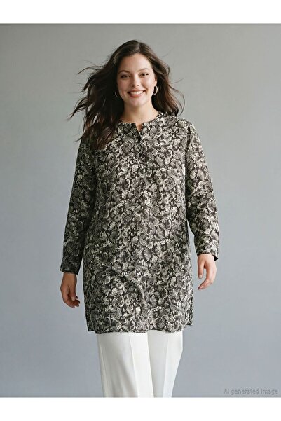 LC Waikiki Lcw Grace Green Judge Collar Patterned Women's Tunic