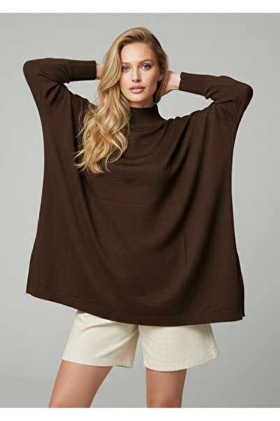 Be Best Women's Brown Turtleneck Loose Blouse Be365