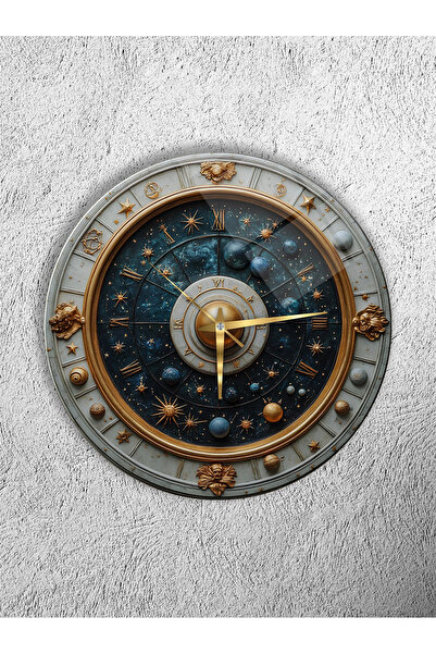 Olinpa KIRILMAZ CAM DUVAR SAATİ , HEM TABLO HEM SAAT ASTRONOMİ GEZEGEN TEMALI...