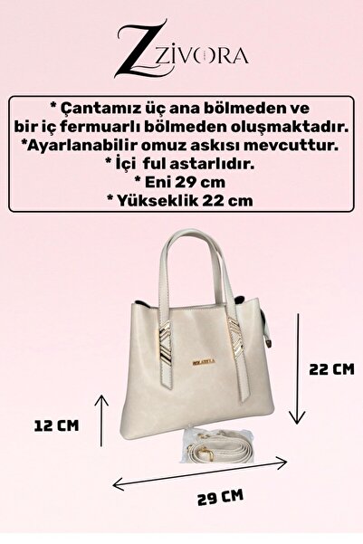 ZİVORA Beige Women's Hand and Shoulder Bag with Gold Detail and Adjustable St...
