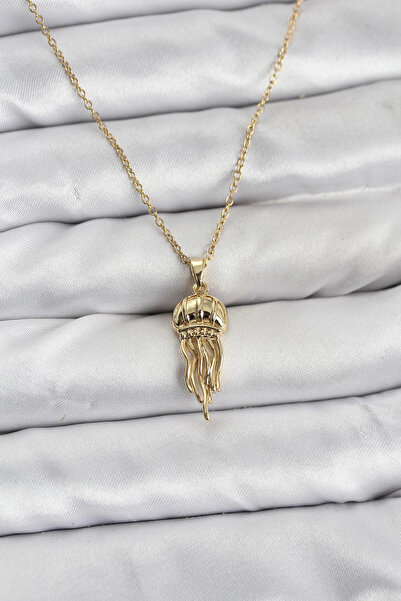 shopwave سلسلة من الفولاذ 316L باللون الذهبي على شكل قنديل البحر مرصعة بحجر ا...