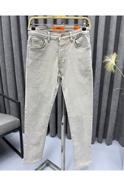 Avni Ceylan Men's Light Gray Slim Fit Denim Trousers Modern Cut Casual Jeans