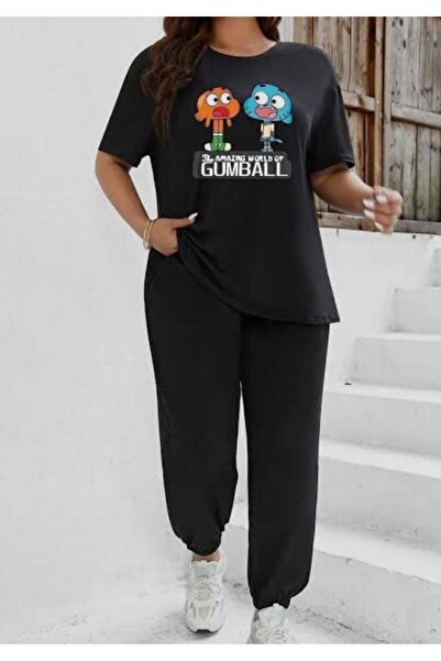YK WEAR SET TRICOU ȘI PANTALONI DE TRENING CU IMPRIMEU GUMBALL PENTRU FEMEI /...