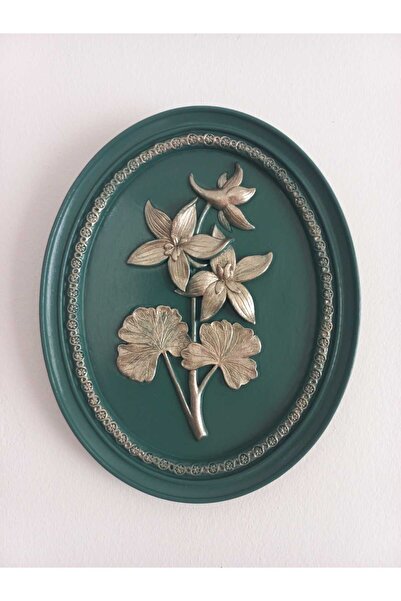 ZE DEKORASYON BEYAZ ALTIN RENK DETAYLI FİRUZE YEŞİLİ OVAL DUVAR DEKORU-21CMX17CM