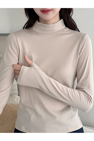 Butikasya1 Kadın Yarım Balıkçı Yaka Parmak Geçmeli Body