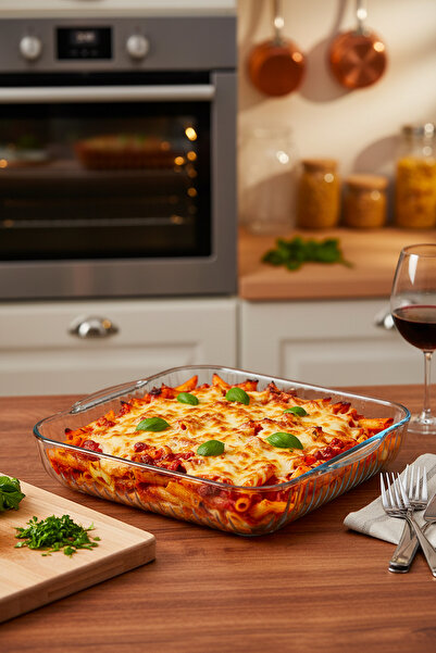 Masterchef صينية فرن زجاجية مخططة مقاس 54 سم - صينية زجاجية شفافة كبيرة الحجم...