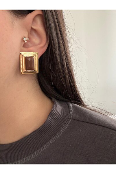 Charmist Çelik gold kahve sany küpe