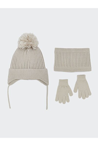 LC Waikiki Ponpon Detaylı Erkek Bebek Bere Eldiven ve Boyunluk