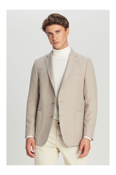 LC Waikiki Men's Beige Slim Fit Slim-Fit Mono Collar Blazer Jacket with Pocket