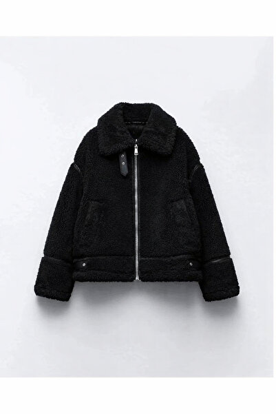 LACASE Women's Black Premium Design Zippered Plush Coat