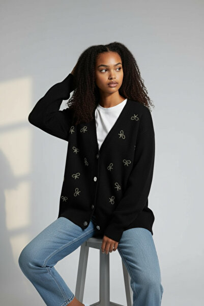 BİLGENS BUTİK Women's Bead Motif Detail Knitwear Cardigan